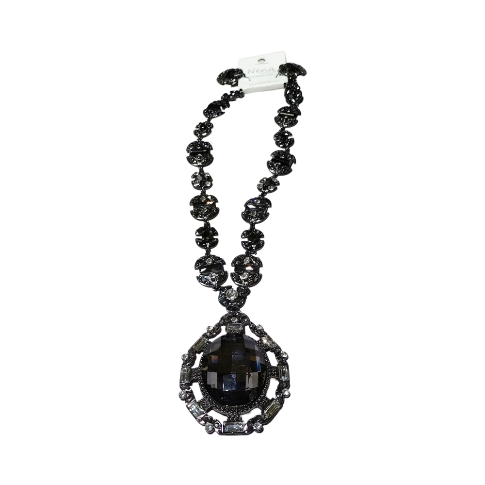 Nena ~ Elegant Black Crystal Necklace with Matching Earrings.